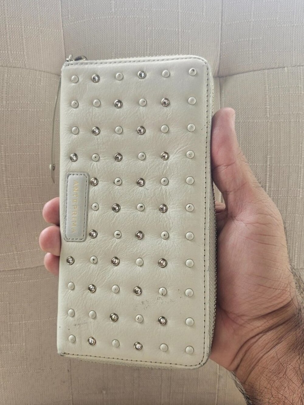 Anteprima Women Wallet Clutch White Leather Purse Wristlet Cardholder Wallet